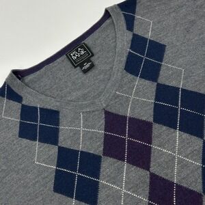 Jos. A. Bank Traveler Sweater Mens 2XLT Tall Gray Argyle 100% Merino Wool V-Neck